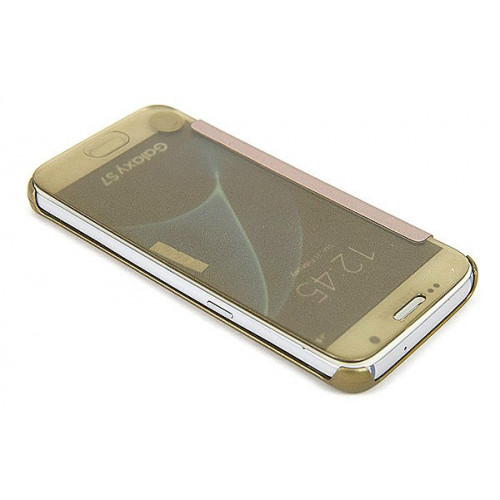 Золотой зеркальный чехол Clear View Cover для Самсунг Галакси S7