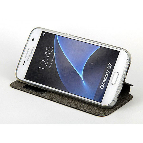Черный фирменный чехол Cover Open с магнитной полоской для приема вызова на Samsung Galaxy S7
