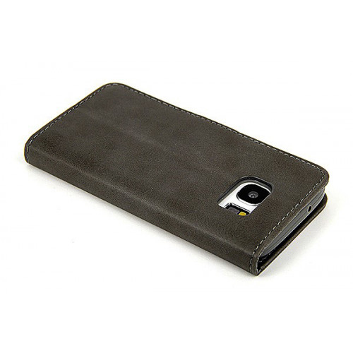 Кожаный премиум чехол для Самсунг Галакси S7 с магнитной застежкой и отделом для пластиковых карт черного цвета