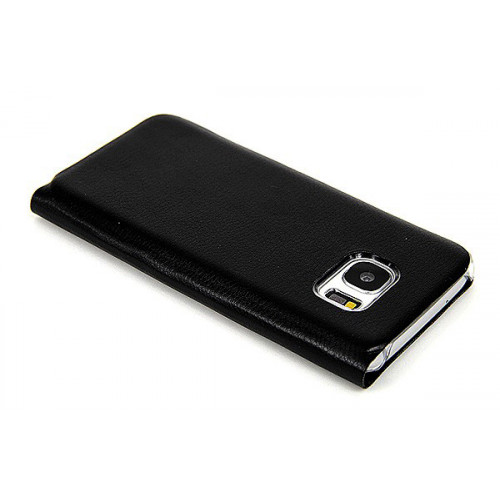 Кожаный фирменный чехол Flip Wallet для Samsung Galaxy S7 черного цвета с отделом для пластиковых карт