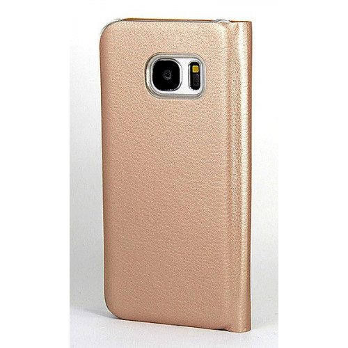 Кожаный фирменный чехол Flip Wallet для Samsung Galaxy S7 золотого цвета с отделом для пластиковых карт