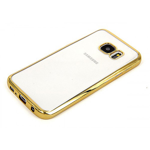 Силиконовый фирменный бампер Clear View на Samsung Galaxy S7 золотого цвета