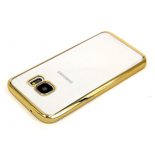 Силиконовый фирменный бампер Clear View на Samsung Galaxy S7 золотого цвета