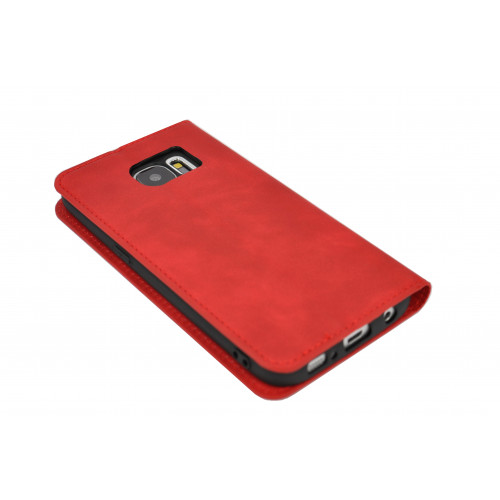 Красный кожаный премиум чехол-книжка для Samsung Galaxy S7 с отделом для пластиковых карт