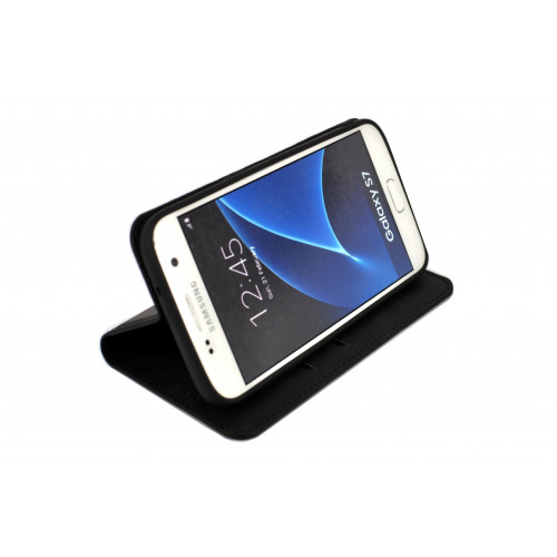 Черный кожаный премиум чехол-книжка для Samsung Galaxy S7 с отделом для пластиковых карт