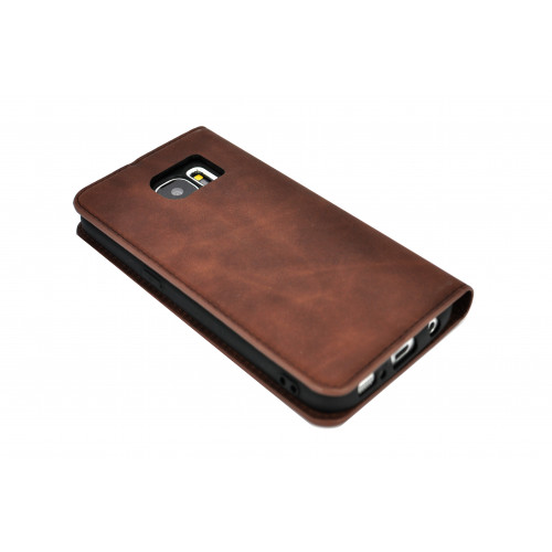 Коричневый кожаный премиум чехол-книжка для Samsung Galaxy S7 с отделом для пластиковых карт
