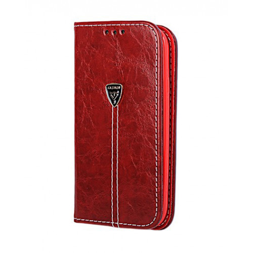 Дизайнерский темно-красный кожаный чехол-книжка для Samsung Galaxy S7 с отделом для пластиковых карт
